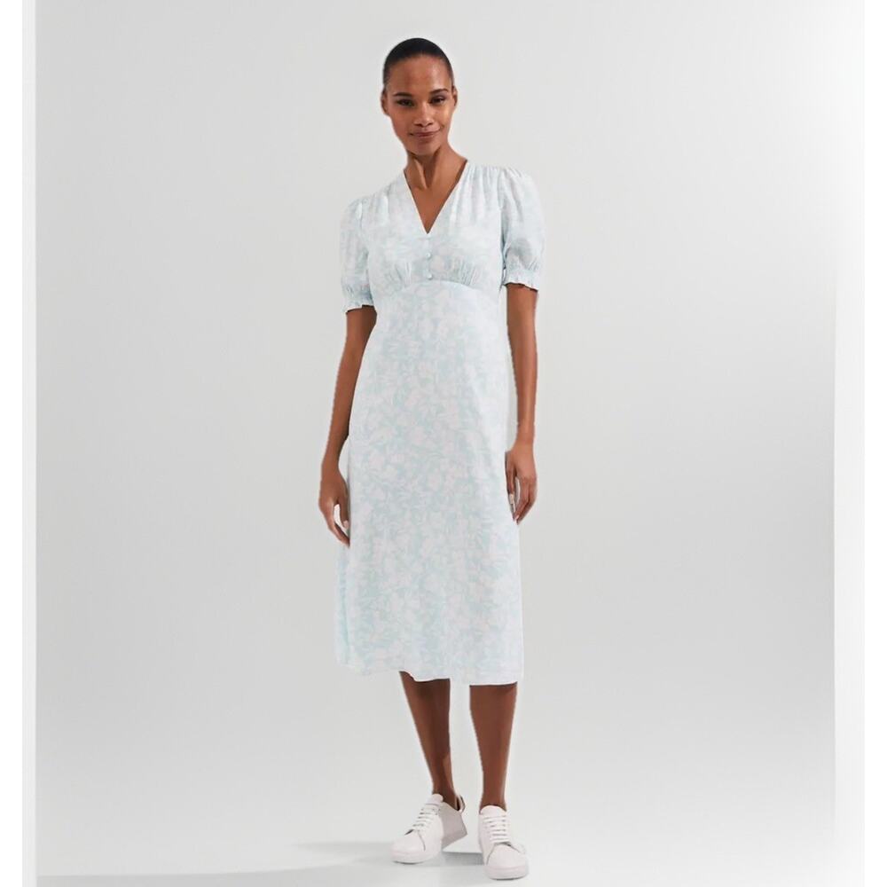 Hobbs London Helen Dress Size 6 (UK 10) Floral Midi Blue Ivory V-Neck Regency - Picture 2 of 12